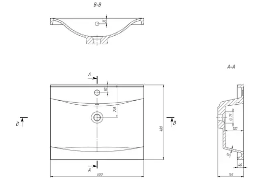 Раковина глянцева врізна Amidicon Liza 60 600x480 з литого каменю LIZA_60_HL, Білий - фото 6