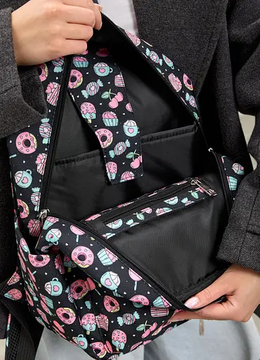 Жіночий рюкзак Sambag Talary чорний принт "Cake" 35 х 25 х 12 см (35312736) - фото 5