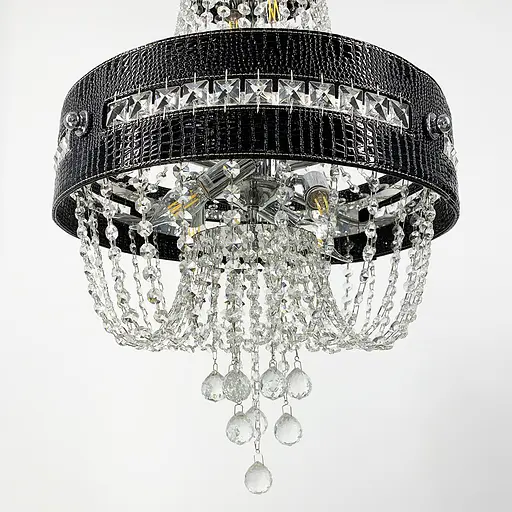 Підвісна кришталева люстра із чорною екошкірою Line.F S 003/6 BK - фото 1