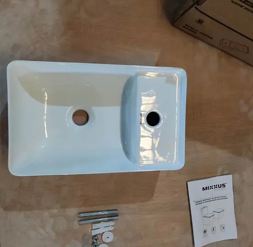 Умивальник підвісний Mixxus Premium Quadro-1201-R 430x265x135 мм з отвором під змішувач та перелив MP6504, Білий - фото 4