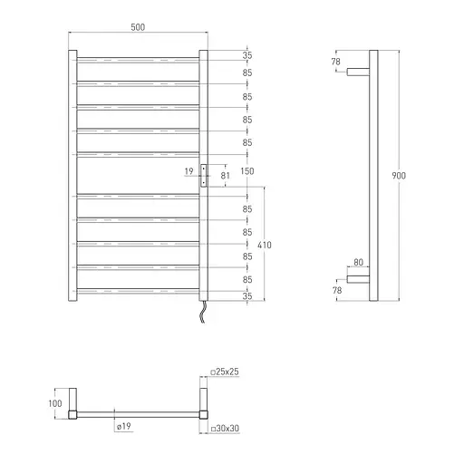 Электрический полотенцесушитель Volle Campo 500*900мм cepillado cromo 9210.000013, Хром, Правое, Электронный - фото 2