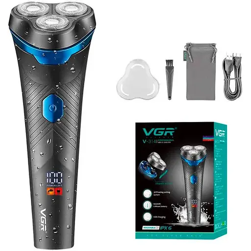 Электробритва для мужчин VGR V-314 роторная для влажного и сухого бритья с водонепроницаемым корпусом и LED дисплей 5 Вт Черный - фото 1