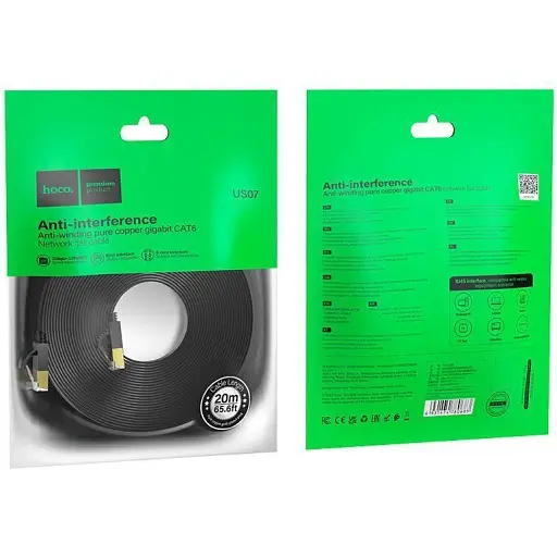 Патч-корд Hoco US07 General Cat 6 U/UTP Pure Copper Flat Network Cable 20m Black (780720) [149276] - фото 6