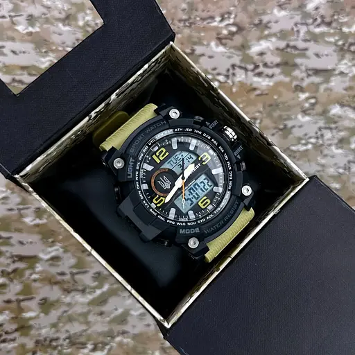 Наручний годинник чоловічий 012BKKHUASI Тризуб срібло Чорні з хакі. + Коробка Patriot acs0031008 - фото 4