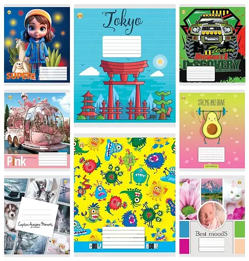 Зошити учнівські 12 аркушів коса лінія Люкс Мікс 2, 25 шт. в упаковці