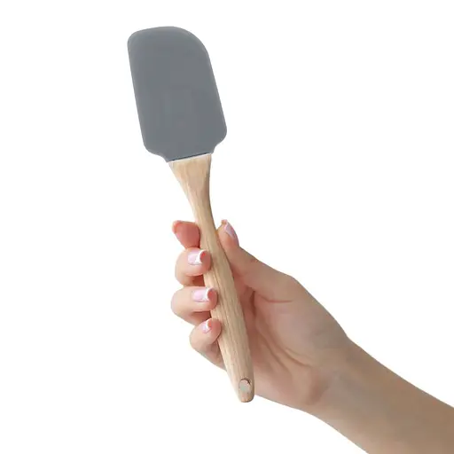 Лопатка силіконова кухонна з дерев'яною ручкою 22.5 см, Profsil Сірий 87192 - фото 2