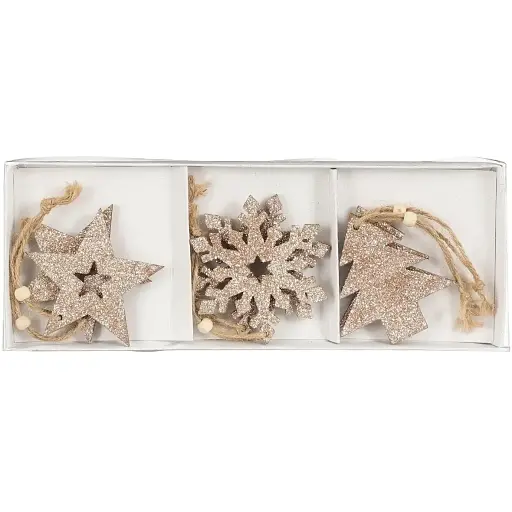 Набор подвесок House of Seasons Снежинки, звезды и елки 6 шт. шампань (8720967049332_1)
