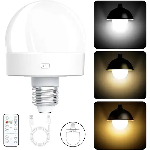 Лампочки з батарейним живленням, що перезаряджаються, 300LM E26 гвинтова (магнітна знімна) лампочка для ламп