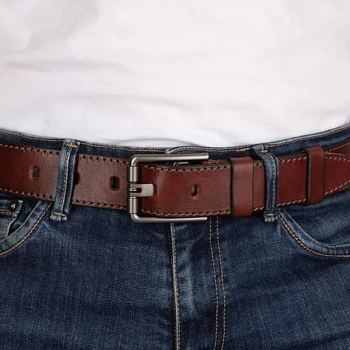 Ремінь чоловічий шкіряний JK-4008 (125 см) коричневий - фото 5