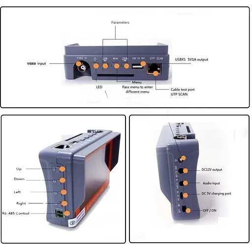 Видеотестер - портативный монитор для настройки видеокамер Pomiacam IV5, AHD TVI CVI CVBS до 8 Мегапикселей - фото 6