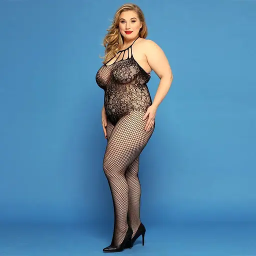 Сітчастий бодістокінг JSY Відверта Мадлен Plus Size, Black, імітація боді, мереживо, доступ - фото 3