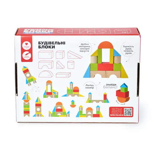 Дерев'яний конструктор "Будівельні блоки" Igroteco 900453, 14 деталей - фото 4