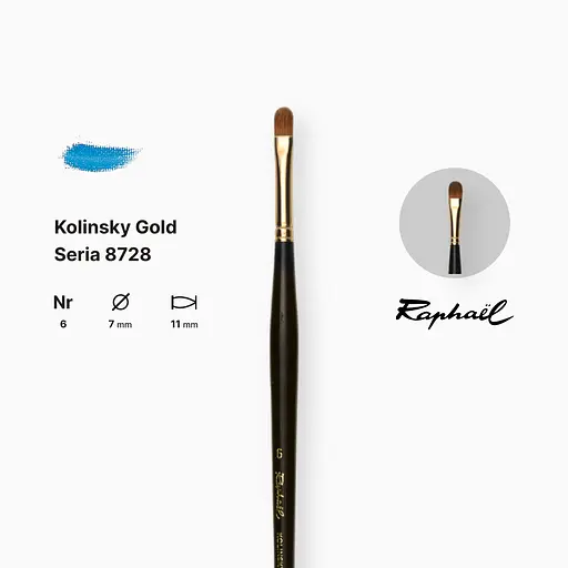 Кисть колонок овальная Raphael Kolinsky Gold, №6, профессиональная, длинная ручка - фото 2