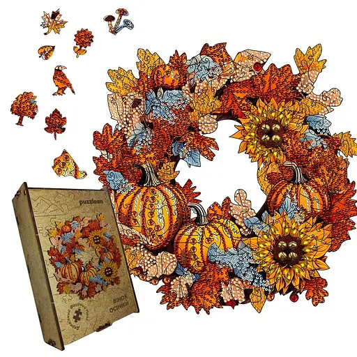Пазл деревянный Осенний Венок, А2, 300+ элементов, Деревянная коробка