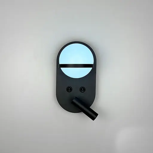 Бра на 2 вимикачі у чорному корпусі із білим плафоном та спотом | Арт. W 207/2 BK | Line F - фото 4