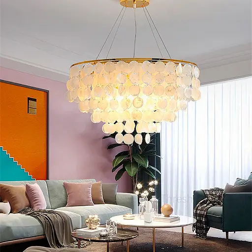 Круглая золотая люстра ATHELIA с перламутровыми пластинами Ø 60 см | Ст. 1537-600 GD | Line F - фото 8