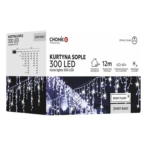 Гирлянда Chomik Бахрома 300 LED холодный белый 12 м (LED9850)