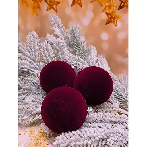 Набір ялинкових куль Оксамит 100 мм 6 шт Бордовий - фото 1