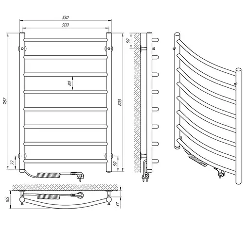 Электрический полотенцесушитель Laris Классик П8 500x800 Е сенсор S3 левый 73207727, Хром, Левое, Электронный - фото 6
