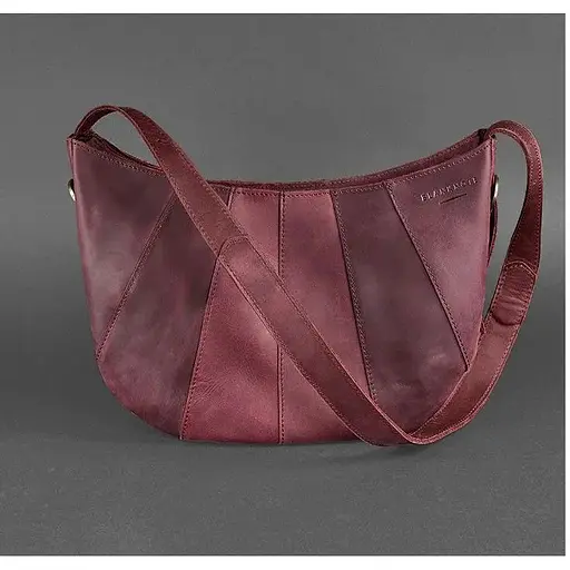 Шкіряна жіноча сумка Круасан бордова Crazy Horse - фото 1