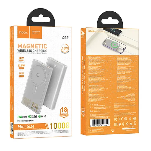 Портативный магсейф аккумулятор Hoco Q22 Taurus magnetic 10000 mah беспроводная батарея серая - фото 4