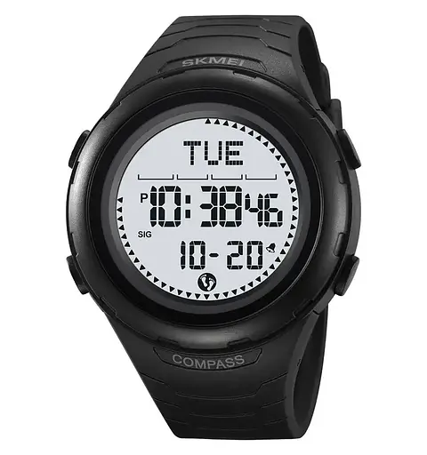 Годинник чоловічий наручний спортивний Skmei 2166 Compass з компасом і крокоміром (Чорний з білим)