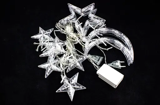 Гірлянда на вікно Біла 3 метри Бахрома Зірки та Місяць 138 лампочок Laplandia світлодіодна від мережі (w.02.5Т.138+L) - фото 2