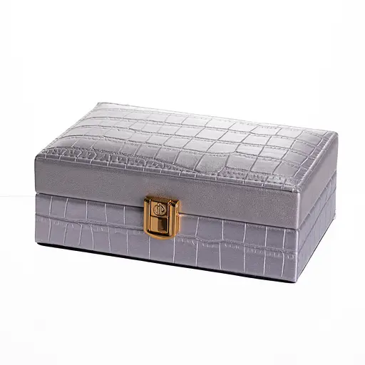 Шкатулка для украшений из экокожи 3 отделения с зеркалом 16×10×6 см органайзер для украшений Серый Yiwu HP-5-18G - фото 3