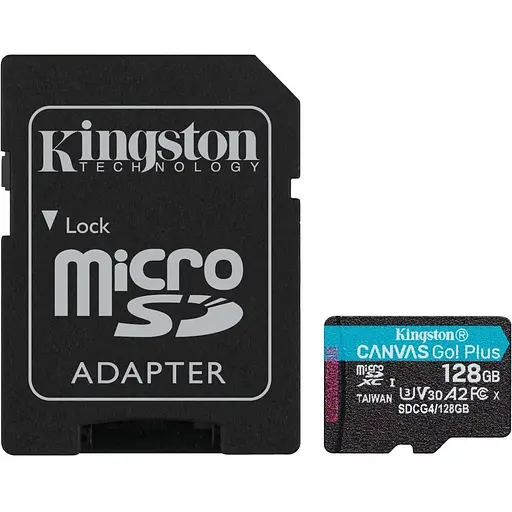 Карта памяти Kingston microSDXC Canvas Go! Plus 128GB Class 10 UHS-I U3 V30 A2 + SD adapter SDCG4/128GB [141531]