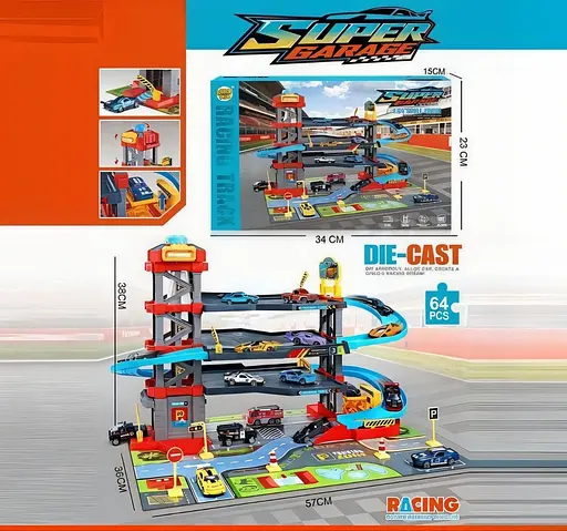 Трек MH 164 A, 64 элемента, машинки, звуковые эффекты, подсветка, механический подъемник - фото 2