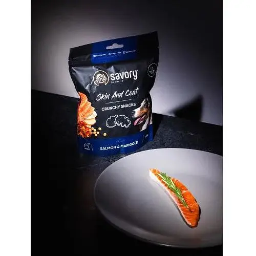 Хрусткі ласощі Savory для здоров'я шкіри та шерсті собак, лосось та чорнобривці 200 г - фото 5