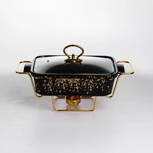 Мармитница прямоугольная Yiwu со стеклянной крышкой на металлической подставке с подогревом 31х16х11 см настольный мармит для первых блюд ML-874-11 - фото 1