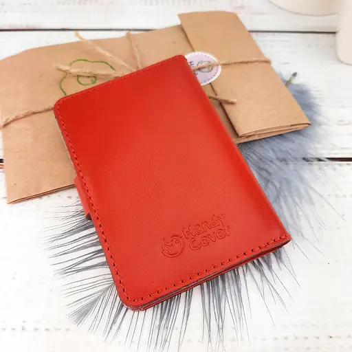 Обложка на документы кожаная на кнопке HC0035 красная - фото 9