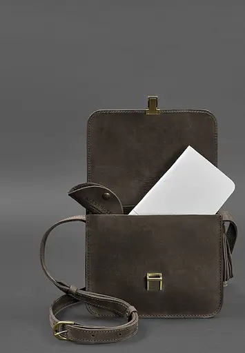 Кожаная женская бохо-сумка Лила темно-коричневая - фото 3