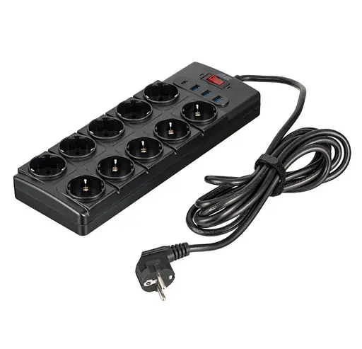 Мережевий фільтр-подовжувач 2E SP-10M-3USB-BK 3 м, 10xТипF, 16A, 3xUSB-A, 1xUSB-C - фото 2