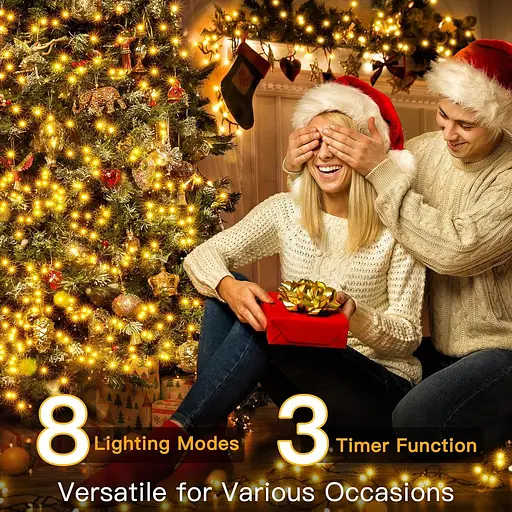 Уличные рождественские сказочные огни - 12 м 120 теплых светодиодов, подключаемый/удаленный/таймер, вечеринка в помещении - фото 8