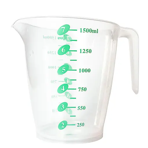 Стакан мірний пластмасовий з ручкою для харчових продуктів 1500 мл, Kitchen Master Зелений 87755 - фото 1
