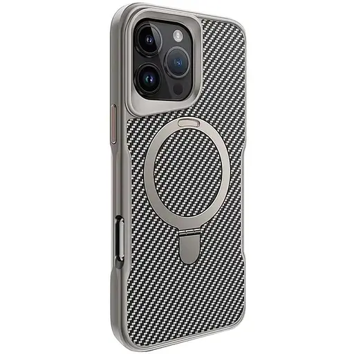 TPU+PC чохол Metal Buttons with MagSafe Carbon Ring для Apple iPhone 16 Pro (6.3) Сірий - фото 1