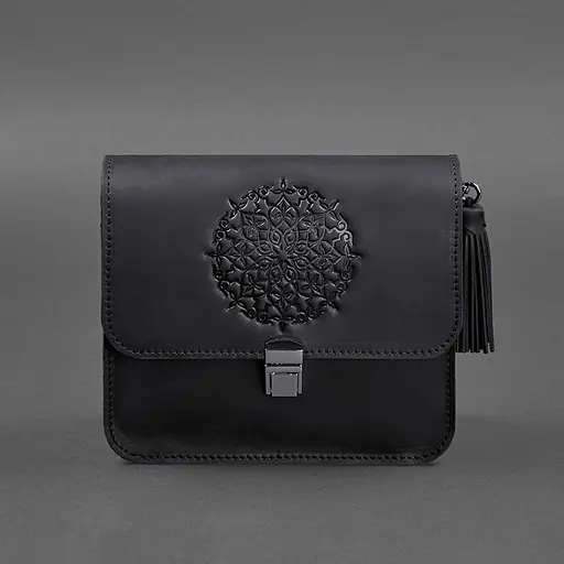 Шкіряна жіноча бохо-сумка Лілу чорна Crazy Horse - фото 10