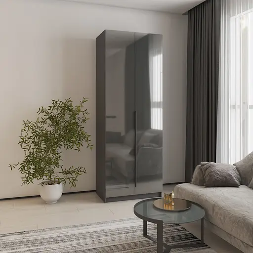 Шкаф 2-дверный MebelStar Оскар Gloss BL-B, дополнительная штанга 80x52x220 см Антрацит/Антрацит (MBS-5117) - фото 1