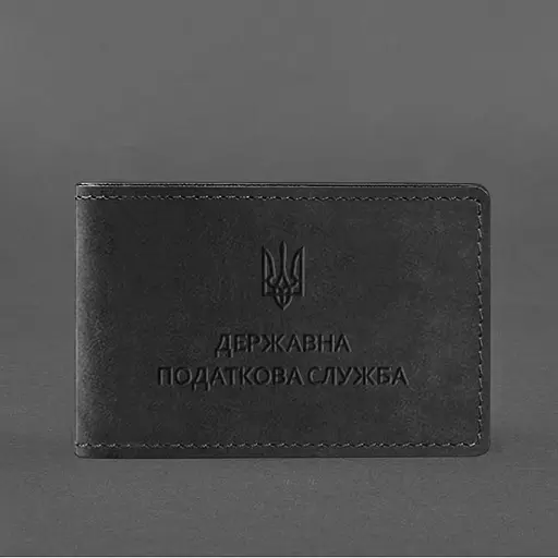 Кожаная обложка на удостоверение Государственной налоговой службы черная Crazy Horse - фото 5