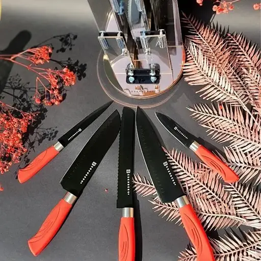 Набор кухонных ножей с подставкой 6 предметов Edenberg EB-11006 красный - фото 3