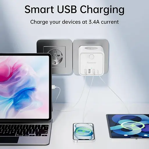 Зарядний пристрій Sameriver 7-в-1 з USB-портом Cube, 3 розетки та 1 USB-порт типу A з 3 USB-портами типу C - фото 3