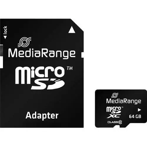 Карта памяти MediaRange 64GB microSDXC memory card, Class 10, with SD adapter (MR955) - фото 1