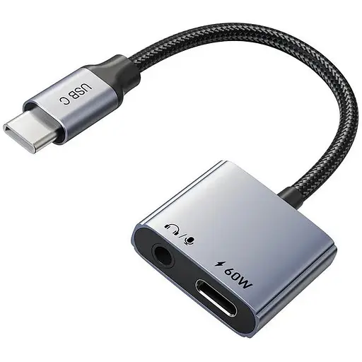 Аудіо адаптер Cabletime USB Type-C (M) 3.5 мм (F) / Type-C (F) PD60W (CPA1G) - фото 1