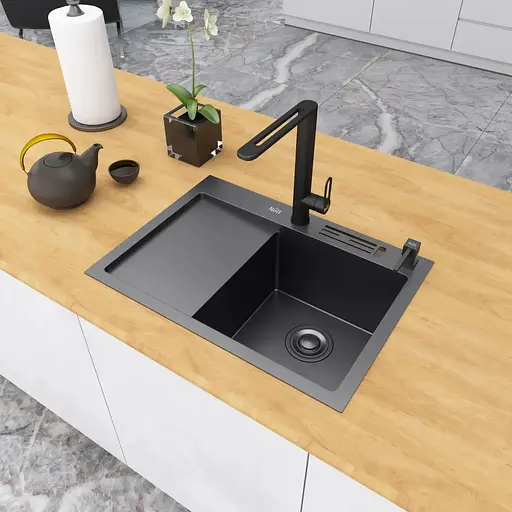 Чорна кухонна мийка Nett NB-6045(L) накладна з лівим крилом 1.5 мм - фото 4