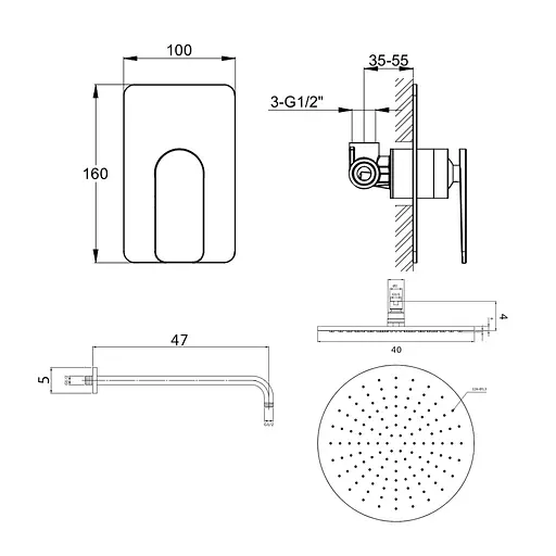 Душова система Kohlman Wexpo 40 chrome + BOX прихованого монтажу KPL-QW220W40, Хром - фото 2