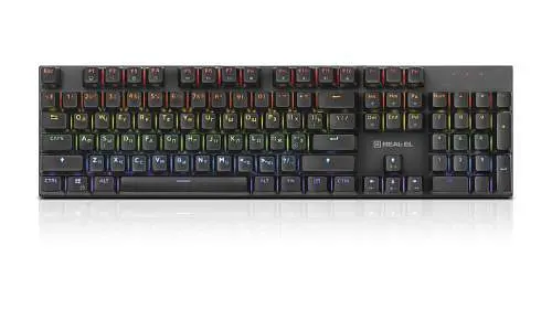 Клавиатура Real-El M 13, Grey, USB, механическая (переключатели Huano синий), RGB подсветка (20 режимов), NKRO, металлическая основа, 104 - фото 1