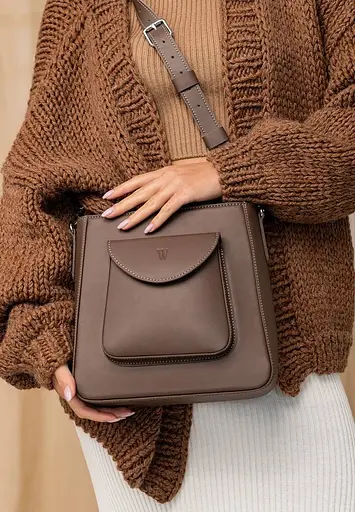 Жіноча шкіряна сумка Stella темно-бежева - фото 7