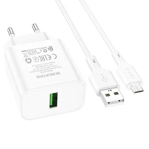 Мережевий зарядний пристрій Borofone BA72A Spring 18W/QC3.0/1USB + Cable Micro білий - фото 4